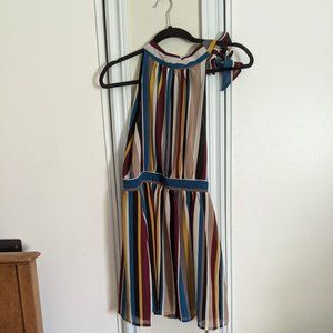 Multicolor stripped dress with neck tie